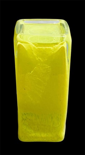 Hand Blown Clear Yellow Swirl Glass Vase Smooth Pontal 7" T by 3"sq Home Decor - Picture 10 of 10
