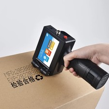 Handheld inkjet printer prints text batch number barcode on cardboard box