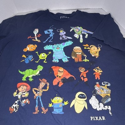 Pixar Studios Tee, Men's Xl Short Sleeve Characters All Over Blue