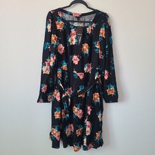 Torrid Mini Stretch Challis Floral A Line Dress Elastic Waist Size 0X Large Blac