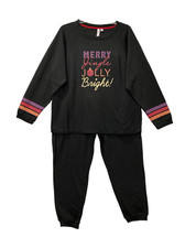 Joyspun Christmas Pajama Set Women's S L 2X 3X Fleece French Terry Black 2 Pc