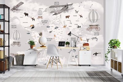 3D Gray World Map K3022 Wallpaper Mural Self-adhesive Removable Sticker Kay