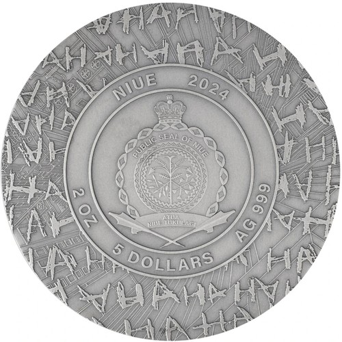 The Joker The Spirit of Gotham 2024 $5 2 oz Silver Antique Finish HR coin NIUE - Picture 2 of 6