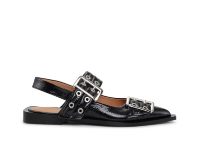 ★Ganni★フェミニン バックル バレリーナ シューズ New Ganni Black Patent Slingback Feminine Buckle Ballerinas