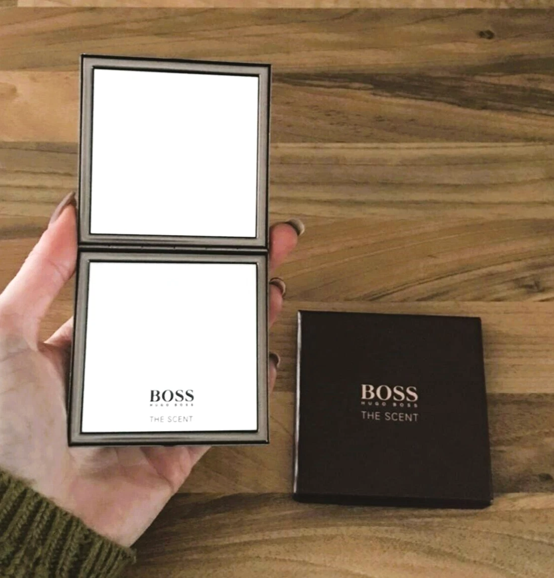 Hugo Boss Rose Gold Compact Pocket Mirror Purse Accessory Designer Gift Box  NEW!