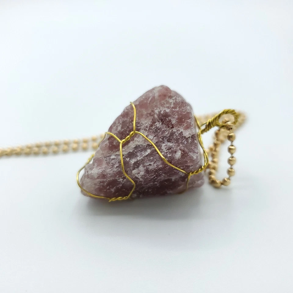 Collar de aleación de cuarzo fresa piedra cruda [ORO] Love Friend cristal espiritual  Foto 2 de 4