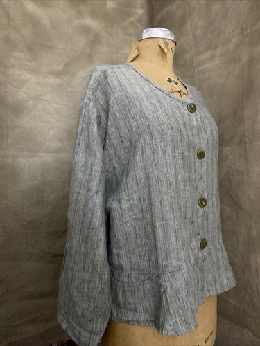Flax Jeanne Engelhart Jacket 100% Linen JACKET Shirt Top Buttons Lagenlook L - 第 1/7 張圖片