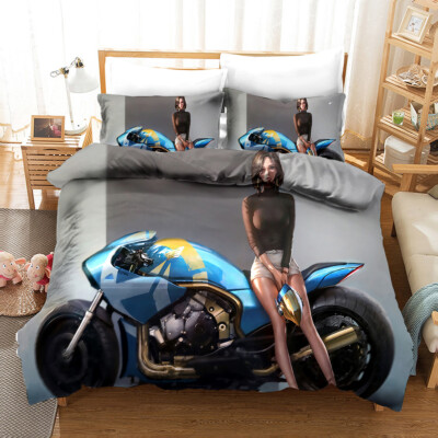 3D Motorcycle Beauty Pattern Quilt Cover Set Bedding Sets Pillowcases
