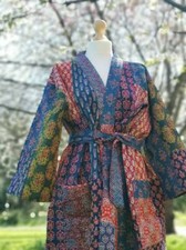 Patchwork handmade kantha jacket Japanese kimono style Floral kantha robe winter