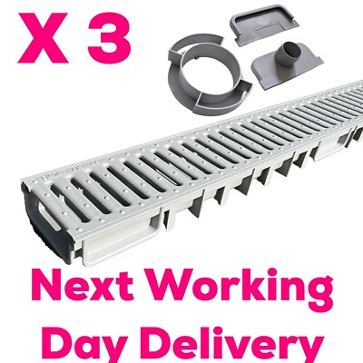 Garage flache Entwässerungsrinne 3er Pack mit Set 50 mm tief GRAU