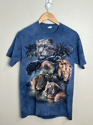 Vintage Tie Dye Shirt Sz Small Big Cats Lion Leopard Tiger Panther Delta Tag