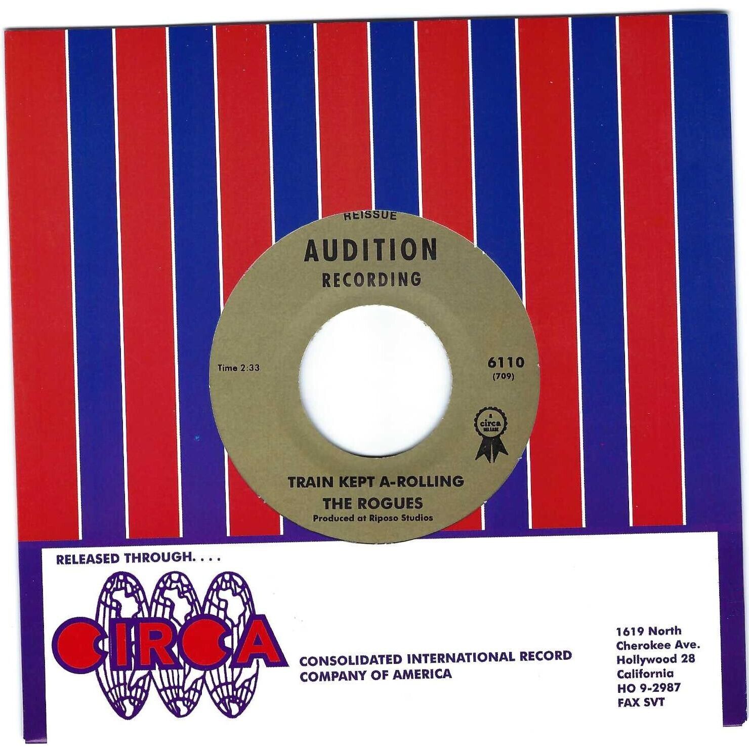Reissue 45 rpm Garage-Rogues-Train Kept A Rolling-Audition 6110