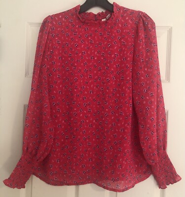 $148 Joie Bohemian Clip Dot Smock Cuff Long Sleeve Size M Pullover Lined Blouse