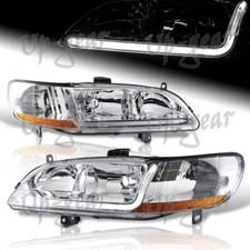 For 1998-2002 Honda Accord Chrome Housing Drl Led Amber Reflector Headlights 2pc
