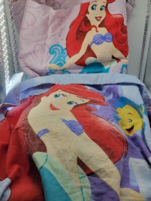 Vintage Disney Little Mermaid Bedding Twin Flat Fitted Sheet Pillowcase 