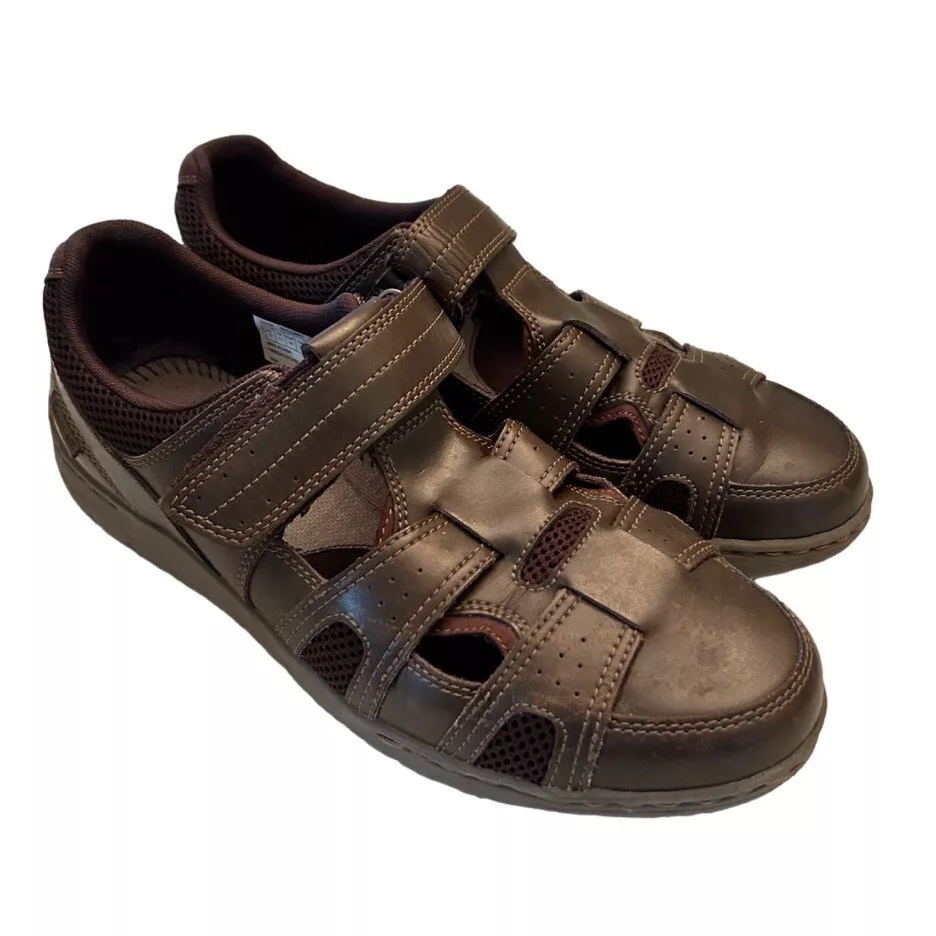 Dunham DAZ07BR Mens Fitsmart Fisherman Brown Leather Mesh Sandals Size 10 D Flaw