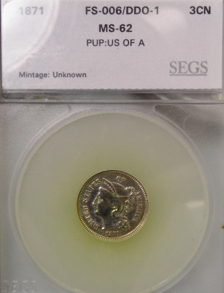 1871 THREE CENT NICKEL VERY BEAUTIFUL RARE LOW POP TDO FS-101 TRIPLE DIE OBVERSE - Image 3 of 4