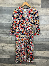 Kim & Co Brazil Wrap Dress Small Navy Floral Jersey Stretch Casual Autumn 