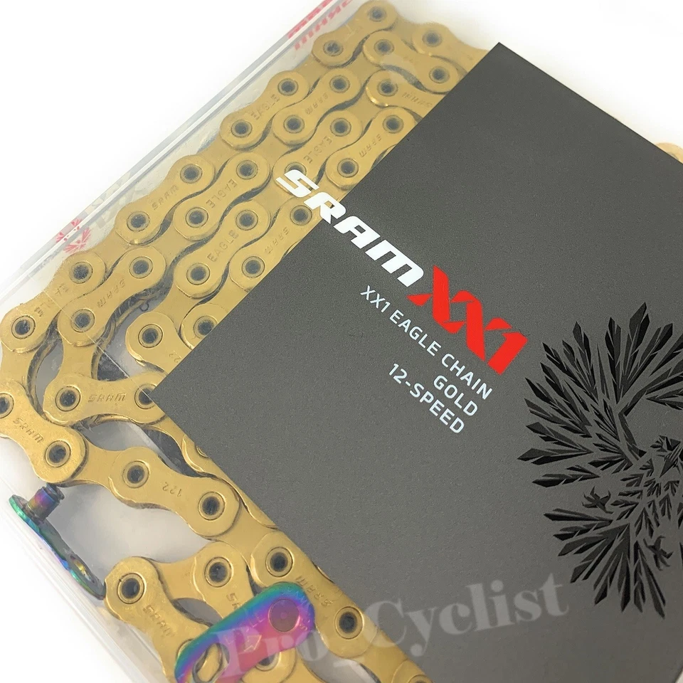 Cadena de 12 velocidades SRAM XX1 Eagle HollowPin 126 eslabones MTB dorada nueva en caja Foto 3 de 4