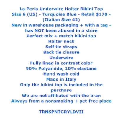 $170 La Perla Bikini Top Underwire 6 Turquoise Blue Italian Luxe