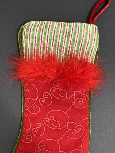 DESIGNER CHRISTMAS STOCKING Whimsical 19” - Fur Stripes Glitter Embellished  - Picture 3 of 8
