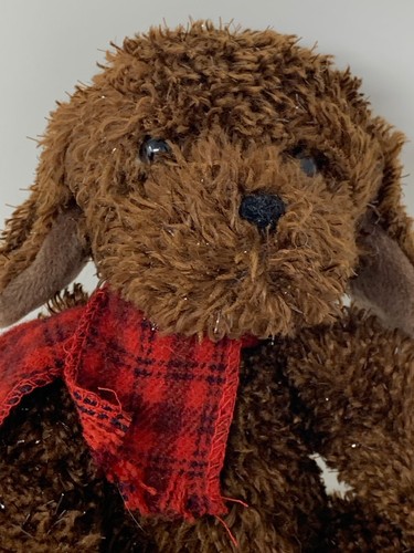 Russ Brillo Peluche Marrón Perro Peluche Cachorro Rojo Bufanda a Cuadros 6" Juguete Sentado - Imagen 6 de 11