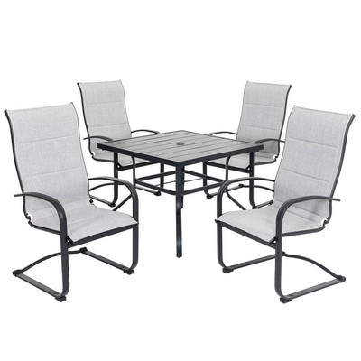 Nuu Garden 4 Chairs and 37'' Square Dining Table with 1.57'' Umbrella Hole Black