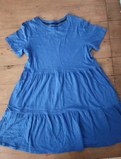 Gap Short Sleeve Shirt Dress Women Size L Ruffle Around Neck Blue Pullover 