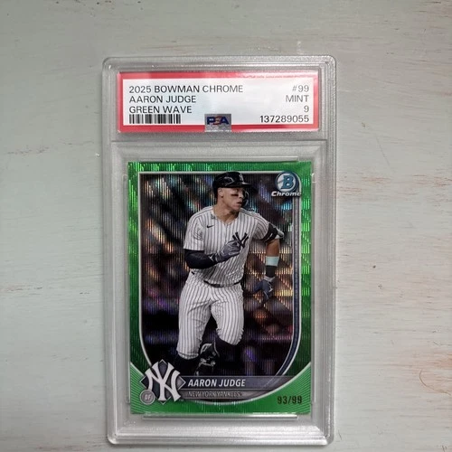 2025 Bowman Chrome Aaron Judge, Aaron Judge #99 Green Wave Refractor /99 PSA 9