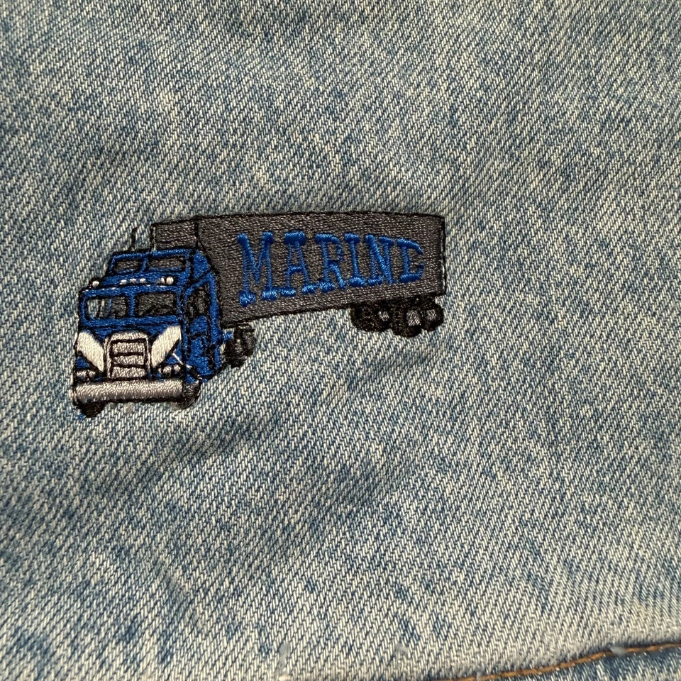 Vintage Trucker Jacket Mens XL Blue Semi Truck Embroidered 80s Denim Jean - Image 3 of 4