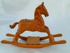 VTG NATURAL WOOD ROCKING HORSE MINI HANDCRAFTED FOLK ART COLLECTIBLE 6"x 9"