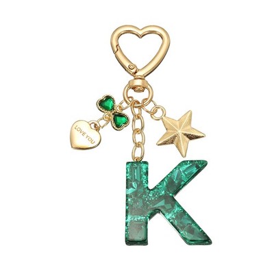 Cute Initial Letter Keychain, Letter K Keychains for Women Girls Bling Green