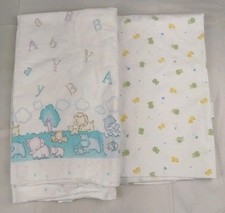 Vintage Receiving Baby Blanket Lot 2 100 Cotton Noah's Ark All Over Print Mix