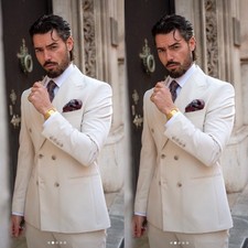 Ivory Men's Suits Double Breasted Peak Lapel Formal Business Wedding Two Pieces