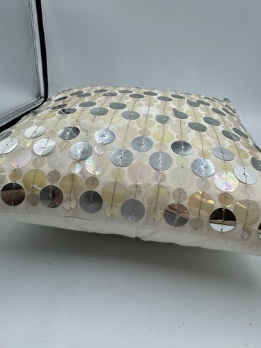 White Sequin Decorative Pillow With Buttons 10 X 10 NEW No Tags - Picture 2 of 7
