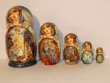 Russian Nesting Doll  5 Piece Nativity Scene Christmas
