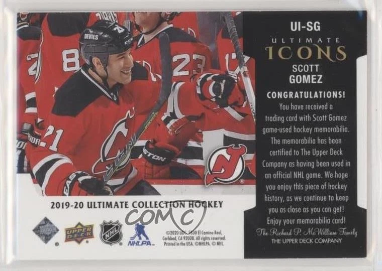 2019-20 Upper Deck Ultimate Collection Ultimate Icons Jersey Scott Gomez #UI-SG - Image 2 of 2