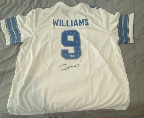 Jameson Williams Detroit Lions Signed Football Jersey Beckett COA Nike White XXL