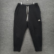 Adidas Jogger Mens L Large Black Studio Lounge Fleece Sweatpants Drawstring