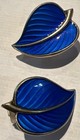 Norway Gold Over Sterling Silver Blue Enamel Leaf Clip-On Earrings 925S Vintage — photo 3