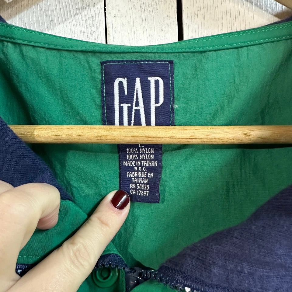 Vtg GAP 90s Y2K Men's Green Blue Nylon Anorak Hooded Pullover Jacket Size L EUC - Image 3 of 4
