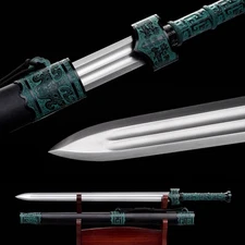 Fine Chinese Qin Dynasty Double Edged Sword Kung Fu Jian 1095 Carbon Steel Blade