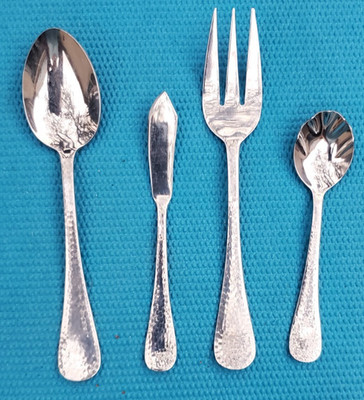 Reed & Barton OLDE ENGLISH HAMMERED 4 SERVING PIECES SOLID SPOON FORK BUTTER SUG