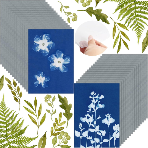 Sun Print Paper Cyanotypie Paper Kit, 32 Blatt Sun Art Paper with 1 Plastic Tool - Bild 8 von 12