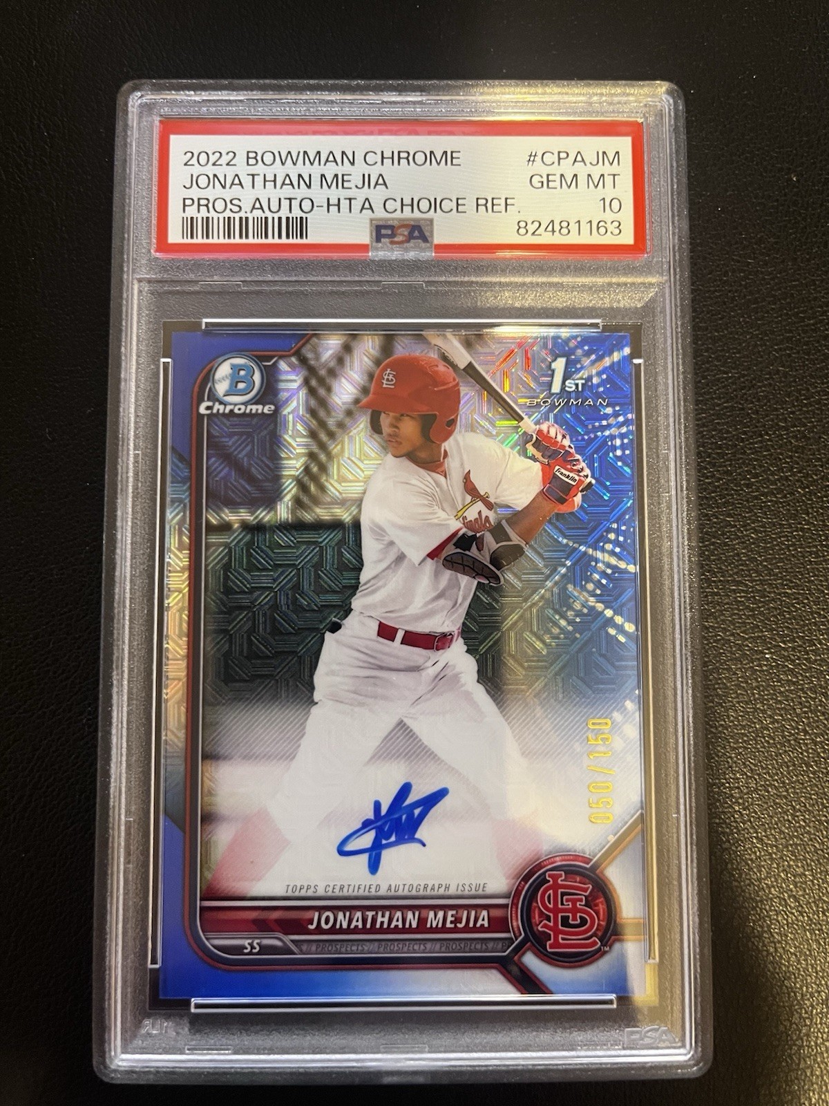PSA 10 2022 1st Bowman Chrome Jonathan Mejia Auto HTA Blue Refractor RC /150 SP