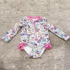 Disney Baby Minnie Mouse Floral One Piece Swim Suit Girl 9M Ruffle Rash Guard