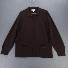 CJ Banks Sweater Womens 1X Brown Zip Cardigan 100% Cotton Knit Pockets