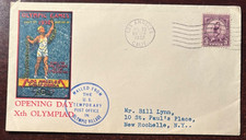 #718 3 cent Olympics FDC, Los Angeles cancel, with cachet, opening day village