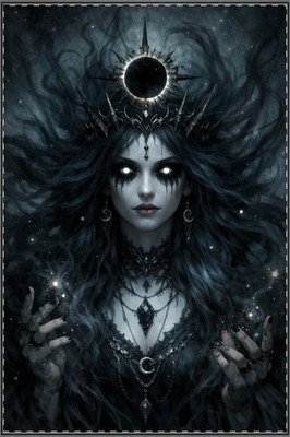 Witch of the Black Star Satin Poster | Cosmic Sorceress Eclipse Art