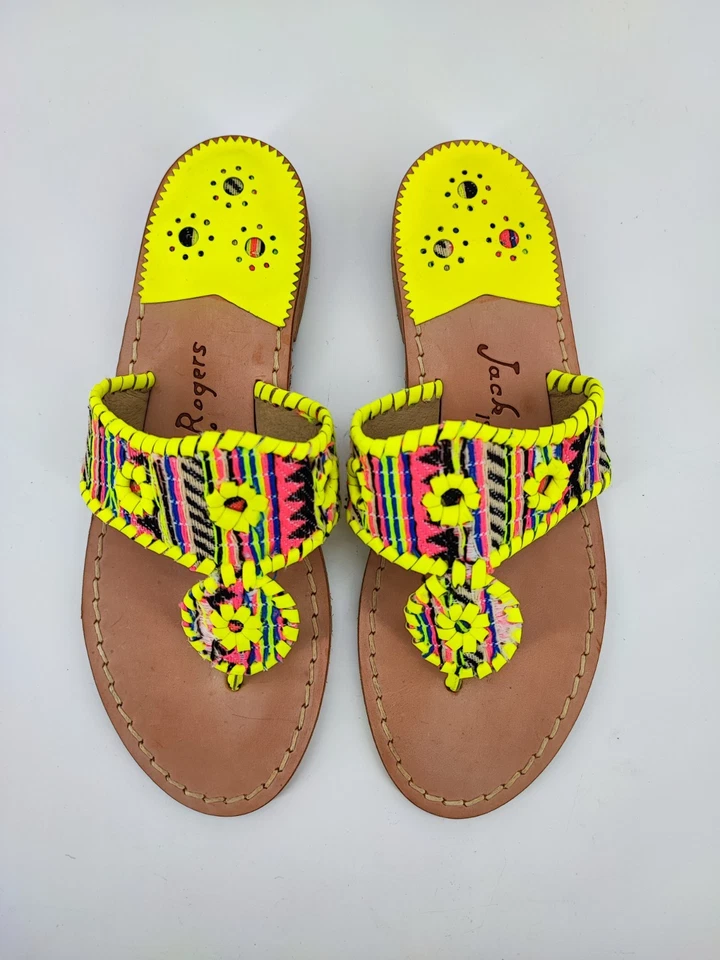 Jack Rogers Women's Kelly Yellow Leather Flip Sandals Size 7M US - Image 4 of 4